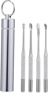 1 Set 4Pcs Ear Wax Removal Tool Stainless Steel Ear Cleaner Kit with Ergonomic Handle Spiral and Spoon Design Includes Storage Case