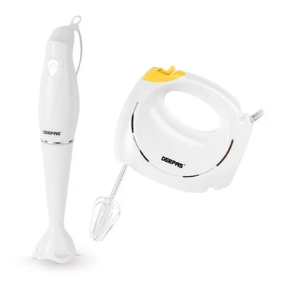 GEEPAS Hand Mixer & Hand Blender Set Electric Whisk Handheld Food Blender White