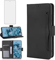 Compatible with Google Pixel 8 Pro 5G Wallet Case and Tempered Glass Screen Protector Card Holder Stand Leather Flip Cell Accessories Phone Cover for Pixel8Pro Pixel8 XL Eight 8Pro Women Men Black