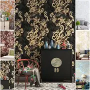 10M Luxury Retro European Gold Waterproof Embossed Textured PVC Wallpaper Roll