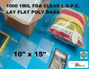1000 10" X 15" 1mil FDA LDPE Lay Flat Clear Open Top End Plastic Poly Bags 1 MIL