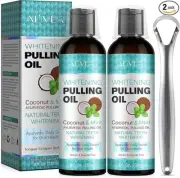 AL'IVER Coconut Oil Pulling, With Tongue Scraper & Measuring Cup, 8 oz (2 Pack)