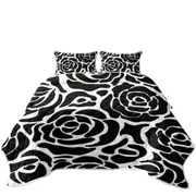 Black and White Roses Pattern Coverlet