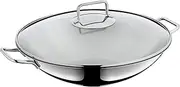 [WMF] Macao Induction Wok 2-Piece Wok Pan 36 cm with Glass Lid Wok for Induction Cookers Polished Cromargan Stainless Steel Uncoated