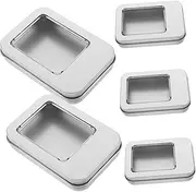 SHERCHPRY 5pcs Box Metal Hinged Tin Box with Clear Window Portable Storage Case for Nail Art Candies and More Sturdy Design for Easy Access and Protection