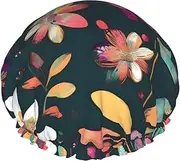 Colorful Boho Floral Print Various Activities Shower Cap Reusable Soft And Lightweight Bath Hair Cap Long Hair