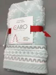 CARO HOME FINGERTIP TOWELS (2) BLUE GRAY WHITE SNOWFLAKES 100% COTTON NWT