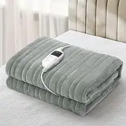 Bedra Bedding Electric Heated Throw Rug with Croal Fleece Fabric, 9-Hour Timer Snuggle Blanket Overheat Protection Adjustable 9 Heat Washable Single Controler, 160 x 130cm, Light Green
