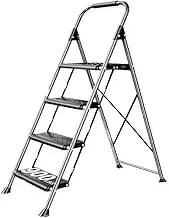 4-Step Folding Ladder Stool Anti-Slip Steel Construction Portable 900lbs Load Capacity，Grey