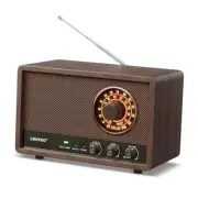 AM FM Radio,Retro Wood Table Radio,Portable Bluetooth Speaker Plug in Brown