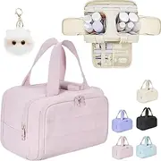 [Generic] Cureaway Travel Cosmetic Bag, Large Capacity Wide-Open Travel Cosmetic Bag, 4-in-1 Waterproof Multi-Functional Toiletry Bags, Dry-and-Wet Separation for Accessories,Essentials, Toiletries (Pink)