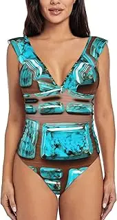 [FRESQA] Black White Glitter Print Women's A Piece Swimsuit with Lotus Leaf Shoulder Strap,Perfect for Beach Party,Hawaii Trip