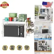 Compact Over-the-Microwave Adjustable Shelf with Spice Storage & Kitchen Hooks