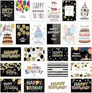 Birthday Cards with Envelopes, 24-Pack, Assorted Designs with Gold Glitter and Colourful Patterns, Birthday Greeting Cards for Men Women Kids, Blank Birthday Cards and Envelopes