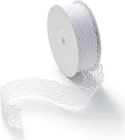 CHUQING White Lace Trim Ribbon Vintage Pattern Bow Ribbon for Gift Wrapping Wedding Decor Ribbons Hair Ribbon,1.2 Inch × 25 Yards