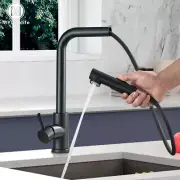 Black Kitchen Sink Faucet Pull Out 2-Mode Spray 360 Rotate Mixer Tap Deck Mount