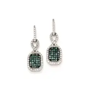 Sterling Silver Blue and White Diamond Rectangle Post Earrings