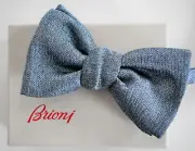 ️ NEW in Box Authentic BRIONI Blue-Gray 100% SILK WOVEN Men's Pre-Tied BOW TIE