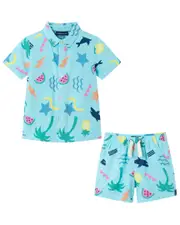 Andy & Evan 2pc Fun Print Matching Button-Down Short Set