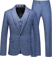[Maiyifu-GJ] Mens 3 Piece Plaid Suit Set Business One Button Jacket Vest Pants Sets Wedding Dinner Party Casual Tuxedo Suits