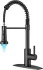 LED Kitchen Faucet with Pull down Sprayer Black, Modern Single Handle Stainless