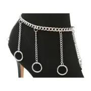 Women Silver Metal Boot Chain Bracelet Shoe Anklet Dangle Ring Charm Wrap Around