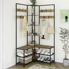 Heavy Corner Coat Rack with Shoe Bench L-shaped Garment Rack 12 Shelves 7 Hooks