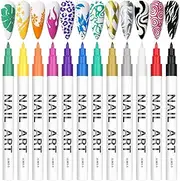 12 Color 3D Nail Art Pens Set, Kalolary Nail Polish Pens Nail Point Graffiti Dotting Pen Drawing Painting Liner Brush for DIY Nail Art Beauty Adorn Manicure Tools(A)