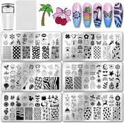 PH PandaHall 6 Pieces Holiday Themes Nail Stamp Plates Summer Beach Nails Art Stencils Halloween Christmas Manicure Art Stencils Valentine's Day Easter Nails Stamp for Manicure Design