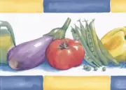 York Wallcoverings KE30068B Eggplant Radish Wallpaper Border, Yellow, Blue,Red