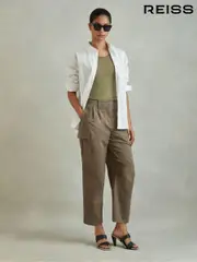 Reiss Khaki Indie Cotton Blend Tapered Combat Trousers (B05148) | $360