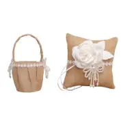Small Burlap Flower Baskets with Handle Rustic Ring Bearer Pillow for Wedding