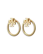 Tory Burch Miller Logo & Circle Front To Back Earrings in 18K Gold Plated