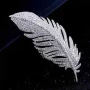 2.10Ct Round Cut Real Moissanite Feather Brooch Pin 14k White Gold Plated Silver