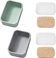 2 PCS Portable Leakproof Travel Soap Case,Travel Soap Containers,Silicone Travel Soap Container,Compact Soap Box with Drainage Layer,for Travel Soap Holder for Camping, Gym, Outdoor (Grey+Green)