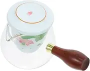 Cabilock 1Set Hand Painted Heat Resistant Glass Teapot with Wooden Handle Elegant Kung Fu Teapot with Infuser for Home and Tearoom Use for Iced Tea