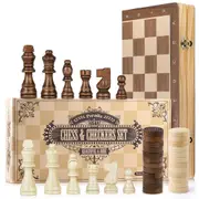 40*40cm Magnetic Chess & Checkers Set Pine Wooden Timber Folding Board