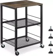 Rustic 3 Tier End Table with Wheel,Side Table Nightstand Storage Shelf for Bedro