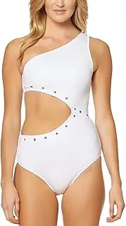 [Jessica Simpson] Womens Contrast Panel One-Piece Swimsuit One Piece Swimsuit