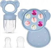 Silicone Baby Fruit Food Feeder & Freezer NibbleTray Set – Breastmilk Popsicle Molds for Baby Teething Relief, Fresh Food Feeder for Safe Infant Self Feeding BPA Free