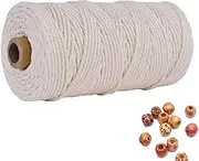 Macrame Cord 3mm Cotton Beige 109 Yards,Natural Cotton Rope Colored for Macrame Craft,4 Strands Twisted Macrame Cord 3mm for Wall Hanging, Plant Hangers,Gift Wrapping and Wedding Decor