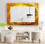 Golden Radiance Glass Wall Mirror – Luxe Sunburst Mirror Art