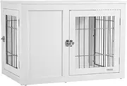 PawHut Dog Crate Furniture Wire Indoor Pet Kennel Cage, End Table with Double Doors, Locks for Small and Medium Dog House, White