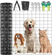 14GA Black Welded Wire Fence 24inch(H) x 49ft(L) PVC Coated Garden Border Fencing Roll Vinyl Metal Wire Mesh Hardware Cloth for Outdoor Yard Vegetable Plant Protection Dog Chicken Deer Poultry Netting