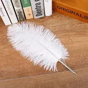 Novelty Ostrich Feather Quill Ballpoint Pen Signature Pen for Writing Gift Office School Supplies，Birthday Wedding Gift Pen (White)