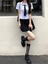 在飛比找樂天市場購物網優惠-學院風jk制服套裝女夏辣妹純欲短袖襯衫百褶裙韓版校服英倫兩件