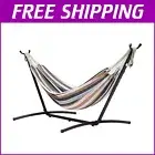 Double Heavy Duty Hammock with Steel Stand & Carrying Case - 470lb Capacity