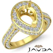 Diamond Engagement Filigree Ring Pear Semi Mount Halo Pave 14k Yellow Gold 1.6Ct