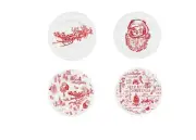 Mud Pie Good Tidings Christmas Santa Toile Holiday Print Dessert Plates Set of 4