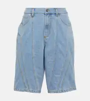 [Mugler] Mugler Spiral wide-leg denim shorts AU 10 blue